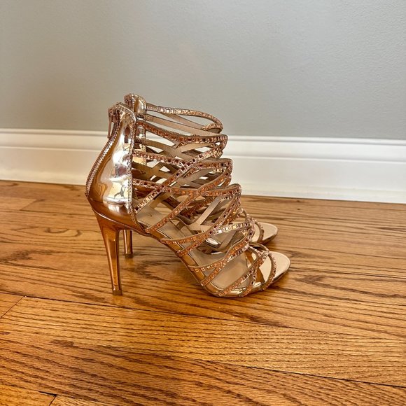 Aldo Rose Gold Strappy Rhinestone Heels - Picture 2 of 3